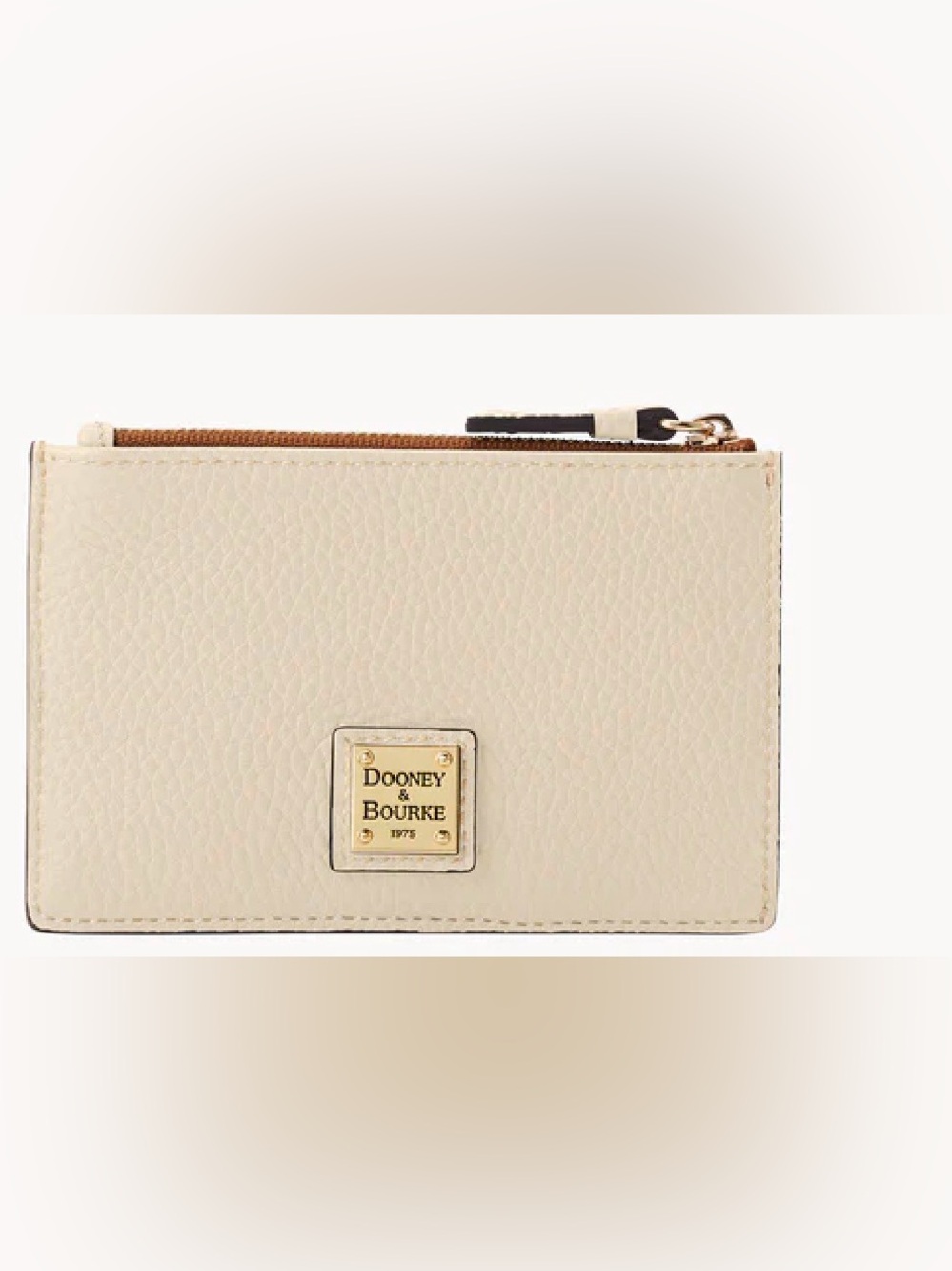 Dooney & Bourke Cream Pebbled Leather Zip Card Case with Gold Hardware NWT